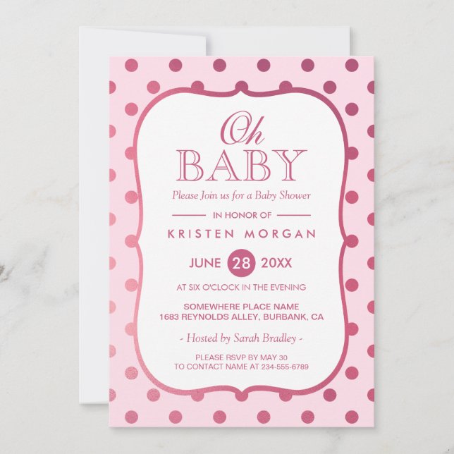Oh Baby Shower Trendy Pink Glitzer Polka Dots Einladung (Vorderseite)
