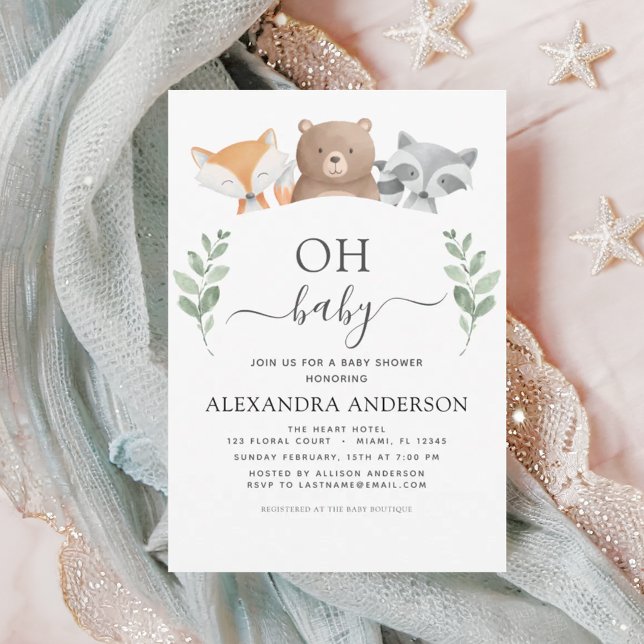 Oh Baby Shower Woodland Greenery Einladung (Von Creator hochgeladen)