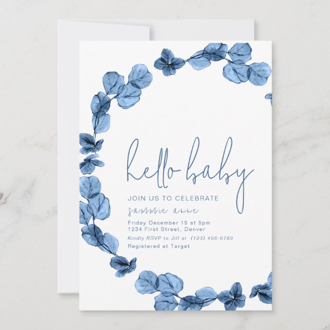 Oh Baby Simple Baby shower bleu foncé Invitation (Devant)
