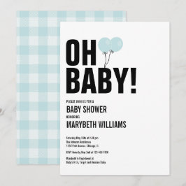 Oh Baby Simple Blue Balloon Baby Showkarte Party Einladung