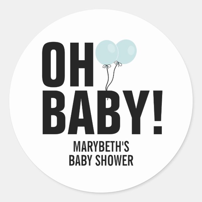 Oh Baby Simple Blue Balloon Babyaufkleber Runder Aufkleber (Vorderseite)
