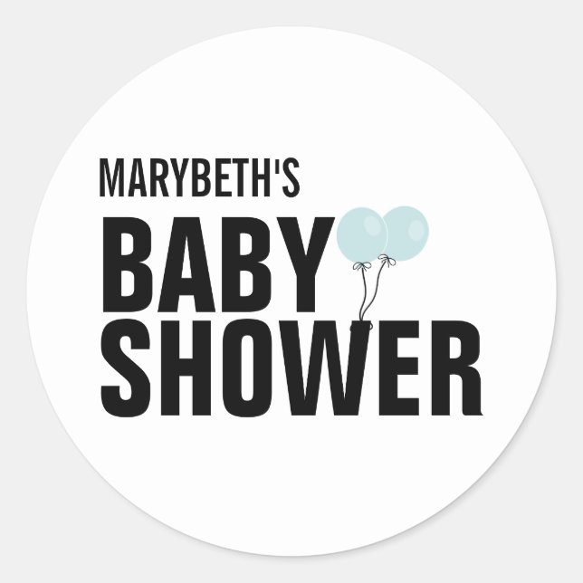Oh Baby Simple Blue Balloon Babyaufkleber Runder Aufkleber (Vorderseite)