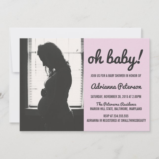 Oh Baby Simple Pink Baby Dusche Foto Zickzack Einladung (Vorderseite)