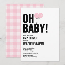 Oh Baby Simple Pink Balloon Baby Showkarte Party Einladung
