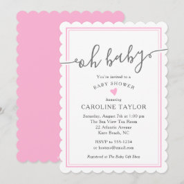 Oh Baby Simple Pink Heart Girl Baby Dusche Einladung