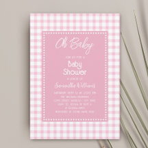 Oh Baby Simple Retro Pink Gingham Girl Babydusche