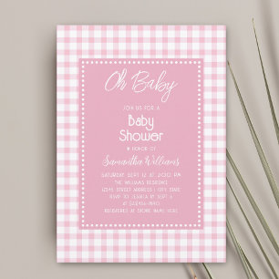 Oh Baby Simple Retro Pink Gingham Girl Babydusche Einladung