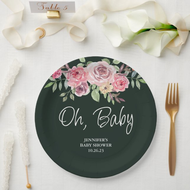 Oh Baby Simple Rose Radiant Green Baby Dusche Pappteller (Hochzeit)