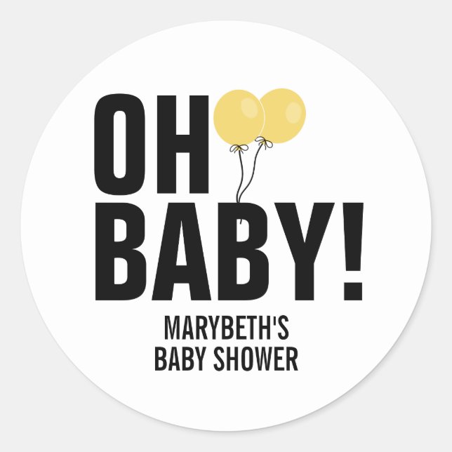 Oh Baby Simple Yellow Balloon Baby Shockhecker Runder Aufkleber (Vorderseite)