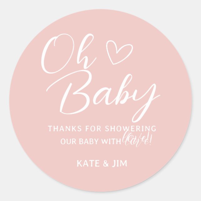 Oh Baby Soft Blush Pink Danke Babydusche Runder Aufkleber (Vorderseite)