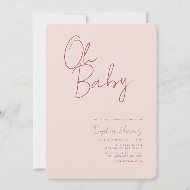 Oh Baby Soft Blush Pink Minimal Einladung (Vorderseite)