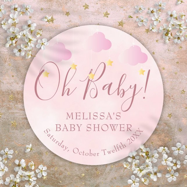 Oh Baby Soft Pink Twinkle Twinkle Baby Dusche Runder Aufkleber (Oh Baby Soft Pink Twinkle Twinkle Baby Shower Classic Round Sticker)