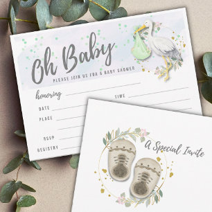 Oh Baby Stork Geschlechtsneutrale Babyparty zum Au Einladung