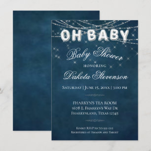 Oh Baby String Light   Dark Navy Blue Baby Balloon Einladung