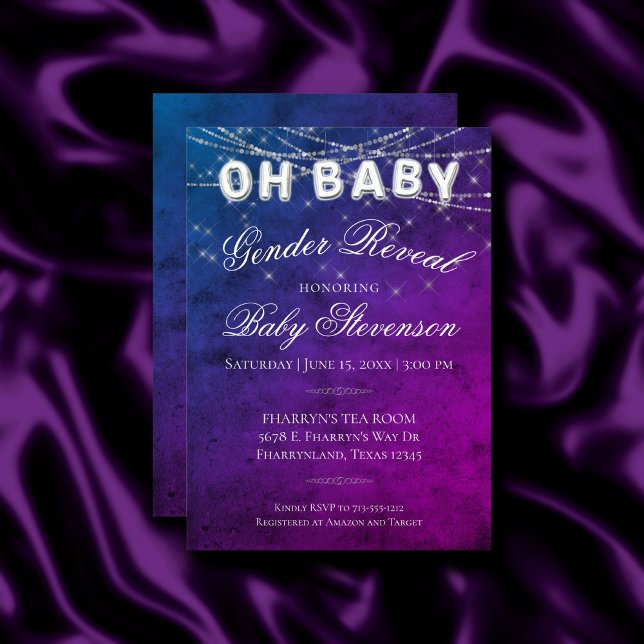 Oh Baby String Light | Lila Ombre Baby Balloon Einladung (Von Creator hochgeladen)