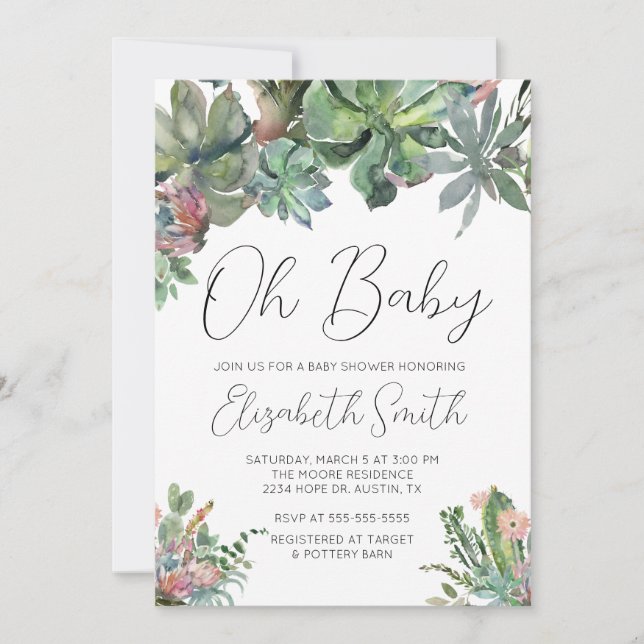 Oh Baby Succulent Baby shower Invitation (Devant)