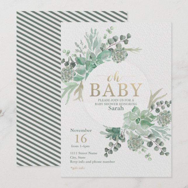 Oh Baby Succulent Baby shower Invitation (Devant / Derrière)