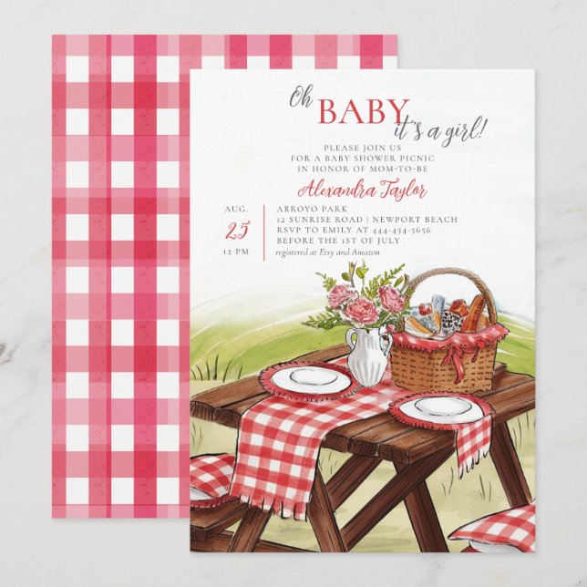Oh Baby Summer Picnic Park Fun Niedliche Girl Dusc Einladung (Vorne/Hinten)