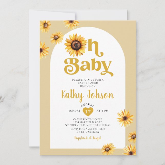 Oh Baby Sunflowers Arch Boho Baby Dusche Einladung (Vorderseite)