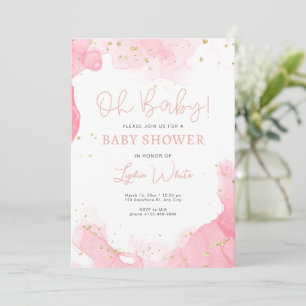 Oh Baby Süße rosa Mädchen Babyparty, Moderne Baby  Einladung
