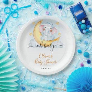 Oh Baby Süßer Elefant Aquarell Baby Shower  Pappteller