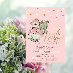 Oh Baby Süßes Baby Rosa Flamingo Sterne Baby Showe Einladung