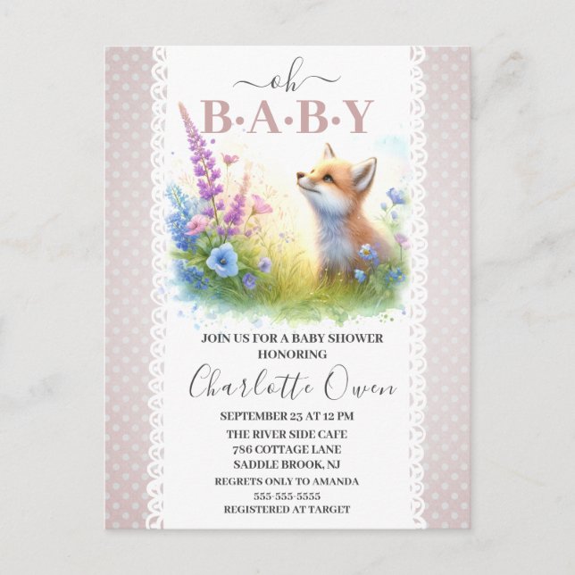 Oh Baby Sweet Foxy Baby Dusche Einladung Postkarte (Vorderseite)