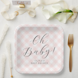 Oh, Baby! Sweet Light Pink Gingham Baby Shower Pappteller