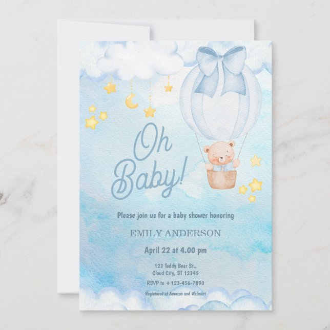 Oh Baby Teddy Bear Balloon Boy Baby Shower  Einladung (Vorderseite)