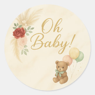 Oh Baby! Teddybär & Pampas-Baby-Party-Aufkleber Runder Aufkleber