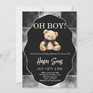 Oh Baby Teddybär Schwarz-Weiß-Baby-Party Einladung