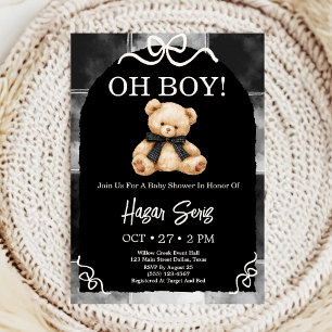 Oh Baby Teddybär Schwarz-Weiß-Baby-Party Einladung