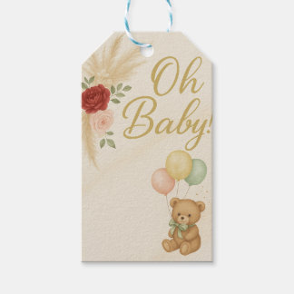 Oh Baby! Teddybär und Pampas-Blumen-Baby-Party Geschenkanhänger