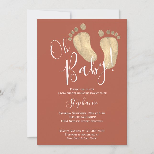 Oh Baby Terracotta Baby Dusche Einladung (Vorderseite)