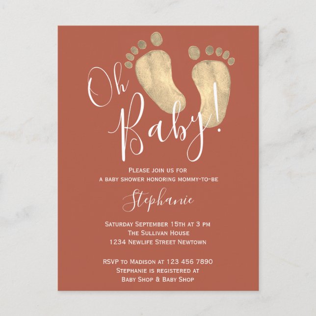Oh Baby Terracotta Baby shower Postcard Invitation (Devant)