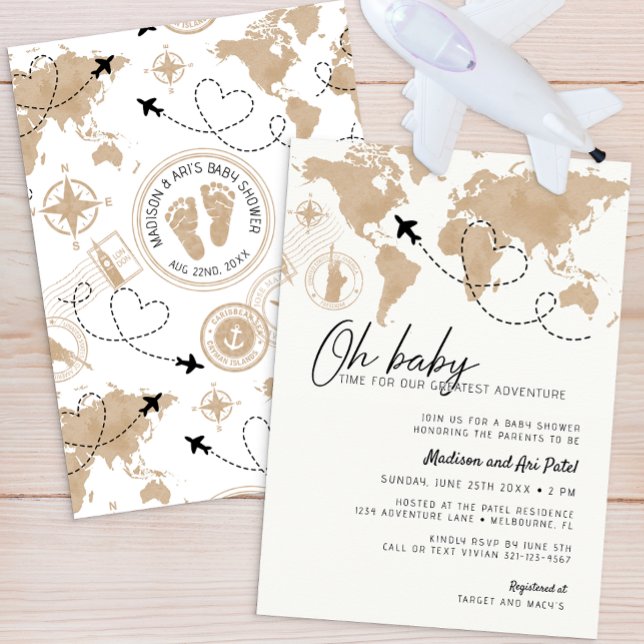 Oh Baby Travel Baby Dusche Einladung (Travel Adventure Baby Shower Invite)