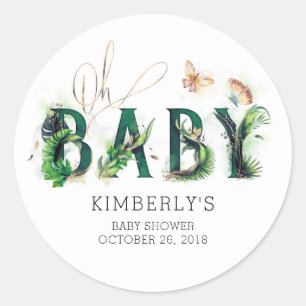 Oh Baby Tropical Greenery Beach Baby Dusche Runder Aufkleber