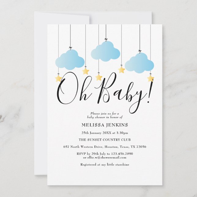 Oh Baby Twinkle Twinkle Blue Baby Dusche Sprinkle Einladung (Vorderseite)