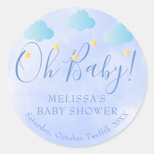 Oh Baby Twinkle Twinkle Boy Blue Baby Dusche Runder Aufkleber (Vorderseite)