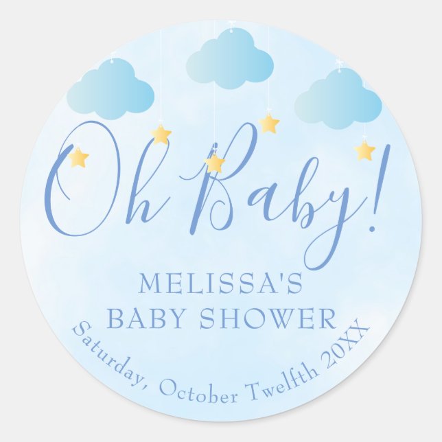 Oh Baby Twinkle Twinkle Boy Blue Baby Dusche Runder Aufkleber (Vorderseite)