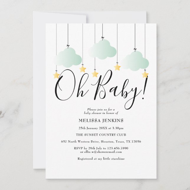 Oh Baby Twinkle Twinkle Green Baby Dusche Sprinkle Einladung (Vorderseite)