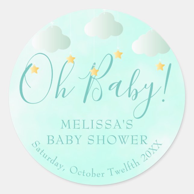 Oh Baby Twinkle Twinkle Neutral Baby Dusche Runder Aufkleber (Vorderseite)