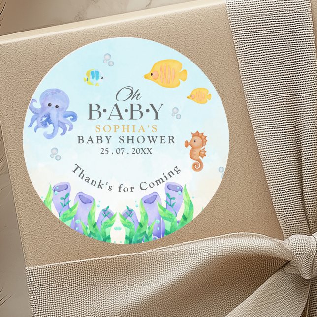 Oh Baby Under Sea Baby Shower Runder Aufkleber (Von Creator hochgeladen)