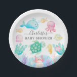 Oh Baby unter der Sea Baby Dusche Pappteller<br><div class="desc">Das Babyseydesign ist unter dem Motto "Sea baby" mit rosa Tintenfisch,  Wal,  Meeresschildkröte,  Gelee,  Krabbe,  Meerpferd und Set auf weißem Grund erbaut. Ideal für die Sommerdusche des Meeres für ein kleines Mädchen.</div>