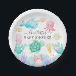 Oh Baby unter der Sea Baby Dusche Pappteller<br><div class="desc">Das Babyseydesign ist unter dem Motto "Sea baby" mit rosa Tintenfisch,  Wal,  Meeresschildkröte,  Gelee,  Krabbe,  Meerpferd und Set auf weißem Grund erbaut. Ideal für die Sommerdusche des Meeres für ein kleines Mädchen.</div>