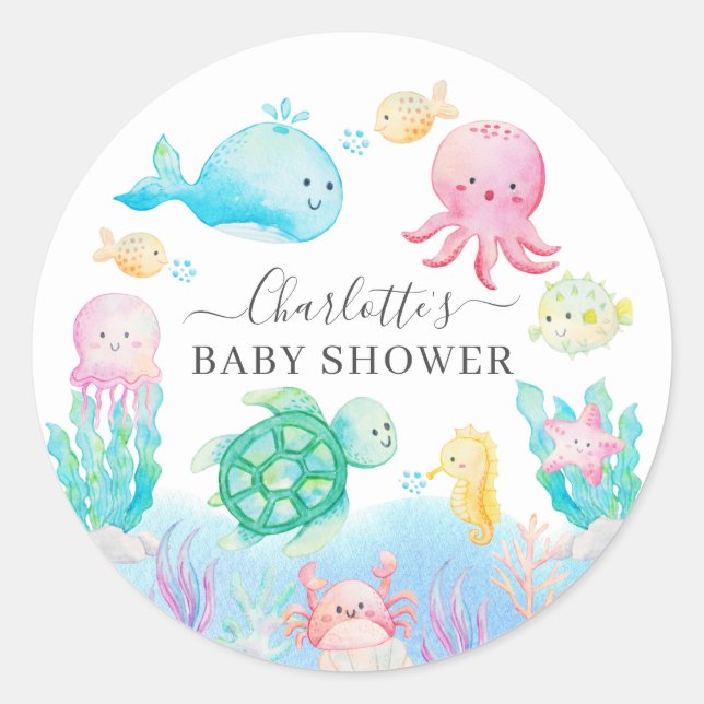 Oh Baby unter der Sea Baby Dusche Runder Aufkleber (Vorderseite)