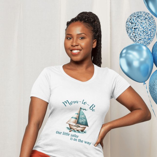 "Oh, Baby" Voilier Maman-to-Be T-shirt Blue Design ("Oh, Baby" Mom-to-Be Little Sailor Baby Shower T-Shirt)