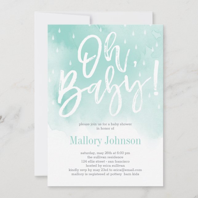 Oh Baby Watercolor Baby Dusche Einladung Blue (Vorderseite)