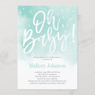 Oh Baby Watercolor Babydusche Einladung Blau
