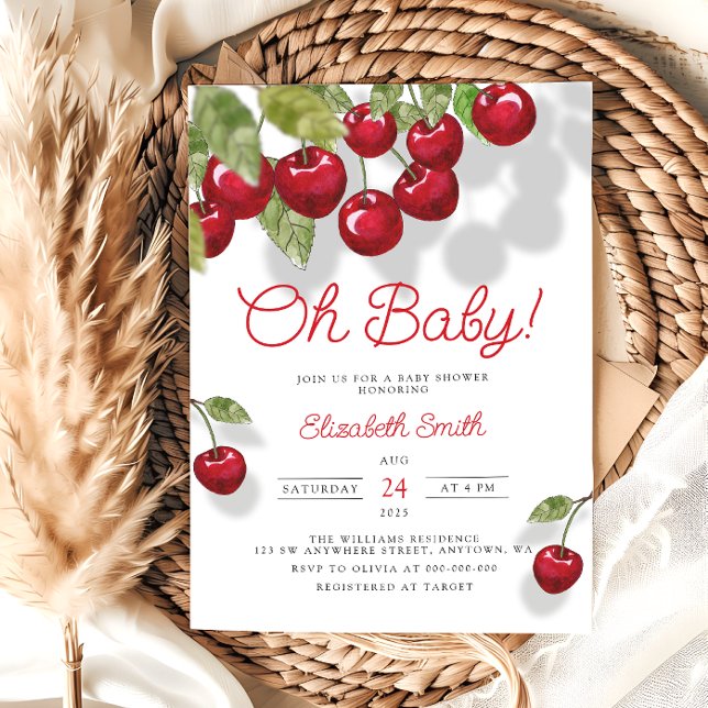 Oh Baby Watercolor Cherry Baby Dusche Einladung (Von Creator hochgeladen)